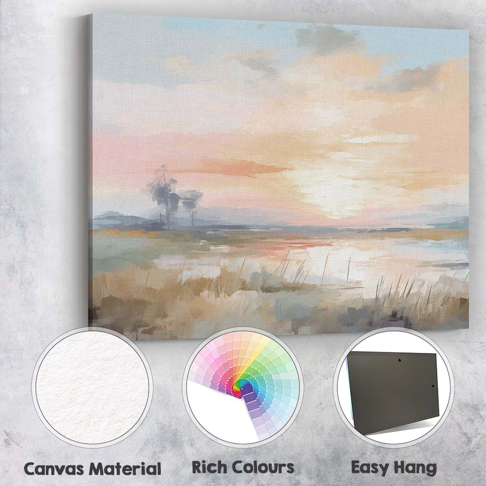 Soft Pastel Sunset Wetland Waterscape Landscape Canvas Wall Art Print Decor Picture Ready to Hang