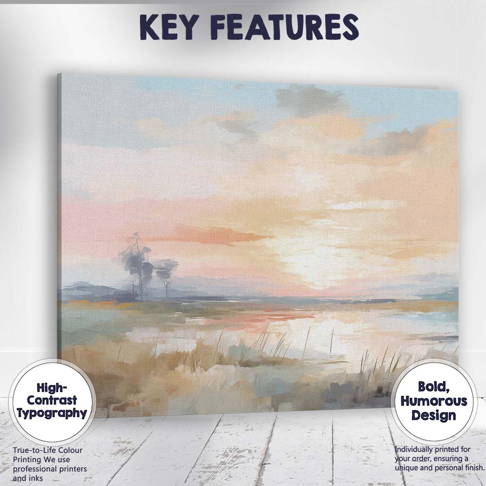 Soft Pastel Sunset Wetland Waterscape Landscape Canvas Wall Art Print Decor Picture Ready to Hang