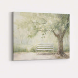 Sunlit Garden Bench Under Leafy Tree Impressionist Canvas Wall Art Print Decor Picture Ready to Hang