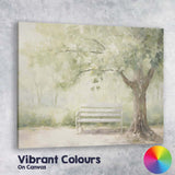 Sunlit Garden Bench Under Leafy Tree Impressionist Canvas Wall Art Print Decor Picture Ready to Hang