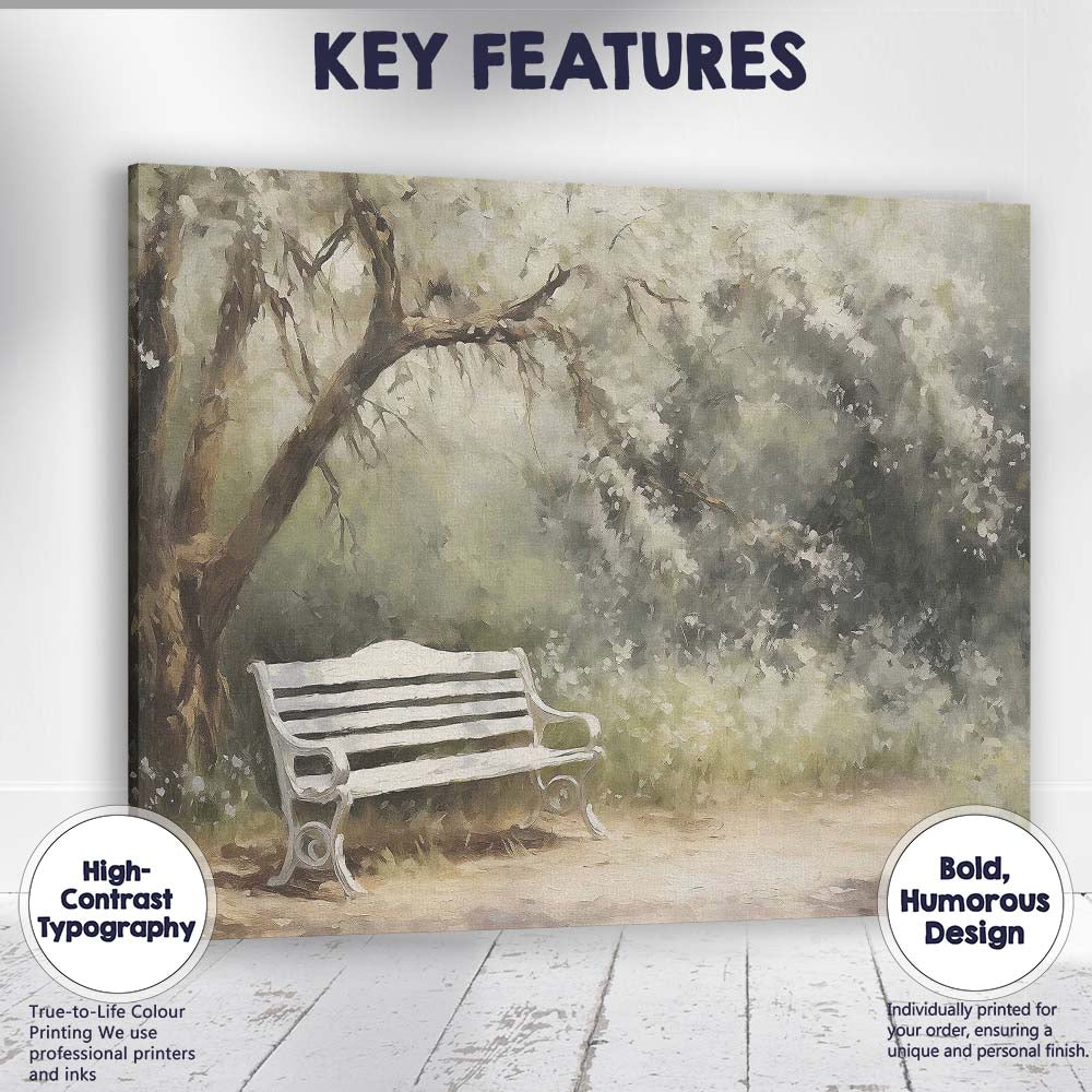 Peaceful Garden Bench Woodland Sunlight Landscape Canvas Wall Art Print Decor Picture Ready to Hang