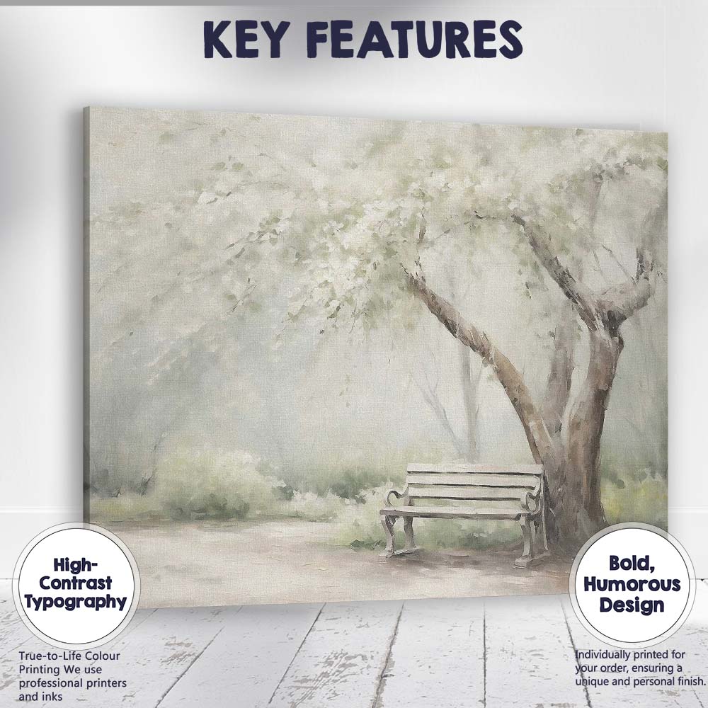 Dreamy Woodland Tree Garden Bench Sunlight Landscape Canvas Wall Art Print Decor Picture Ready to Hang