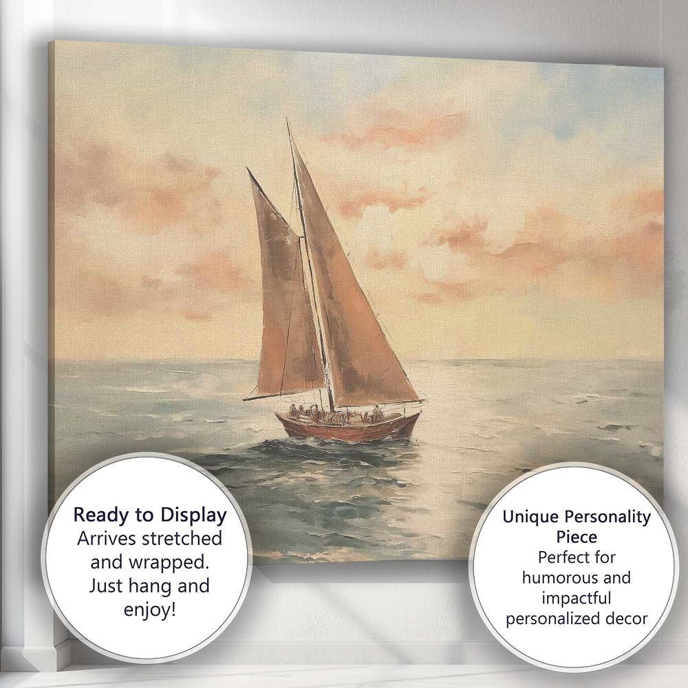 Golden Sunset Sailing Boat Ocean Seascape Canvas Wall Art Print Decor Picture Ready to Hang