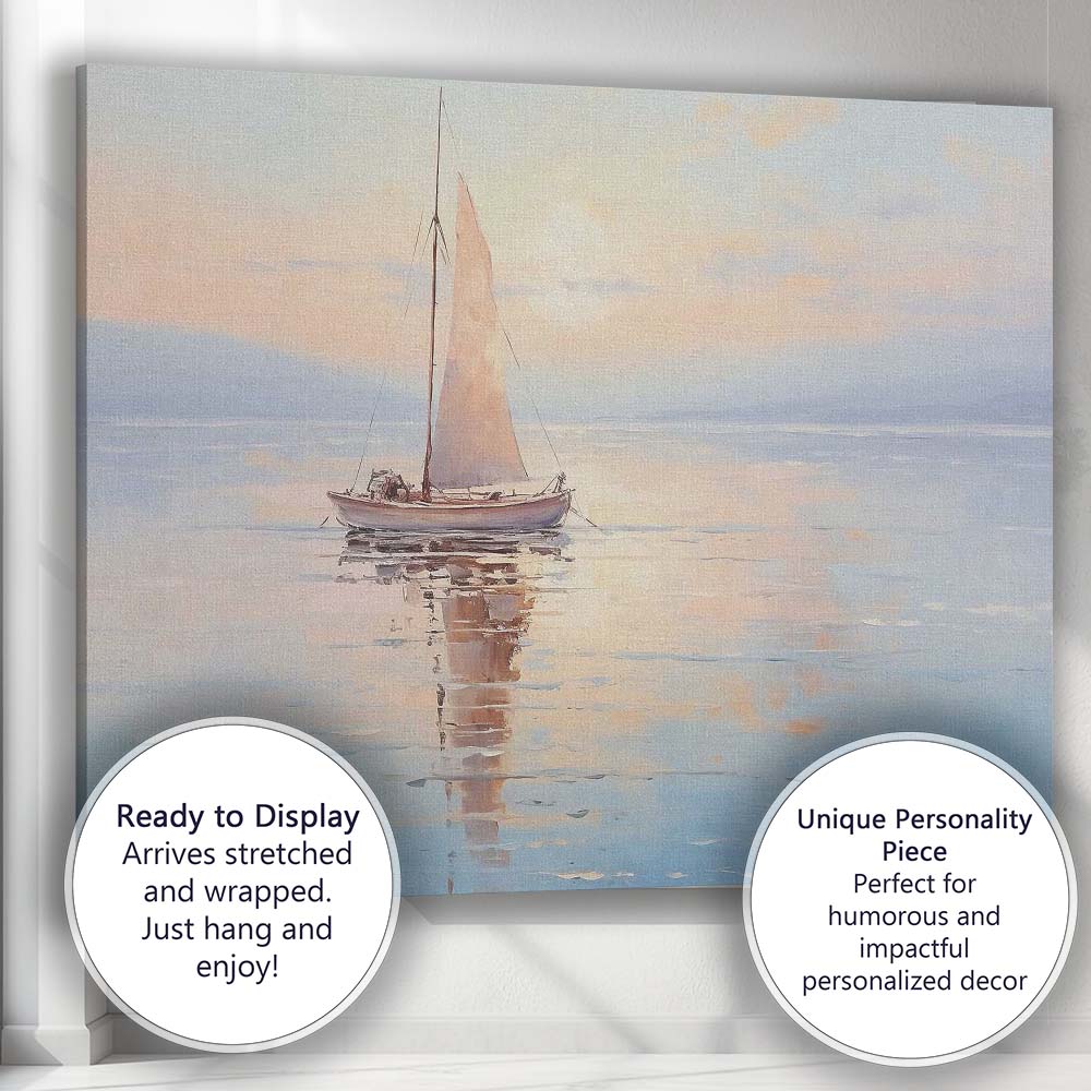 Tranquil Pastel Sailboat Sunrise Calm Sea Reflection Canvas Wall Art Print Decor Picture Ready to Hang