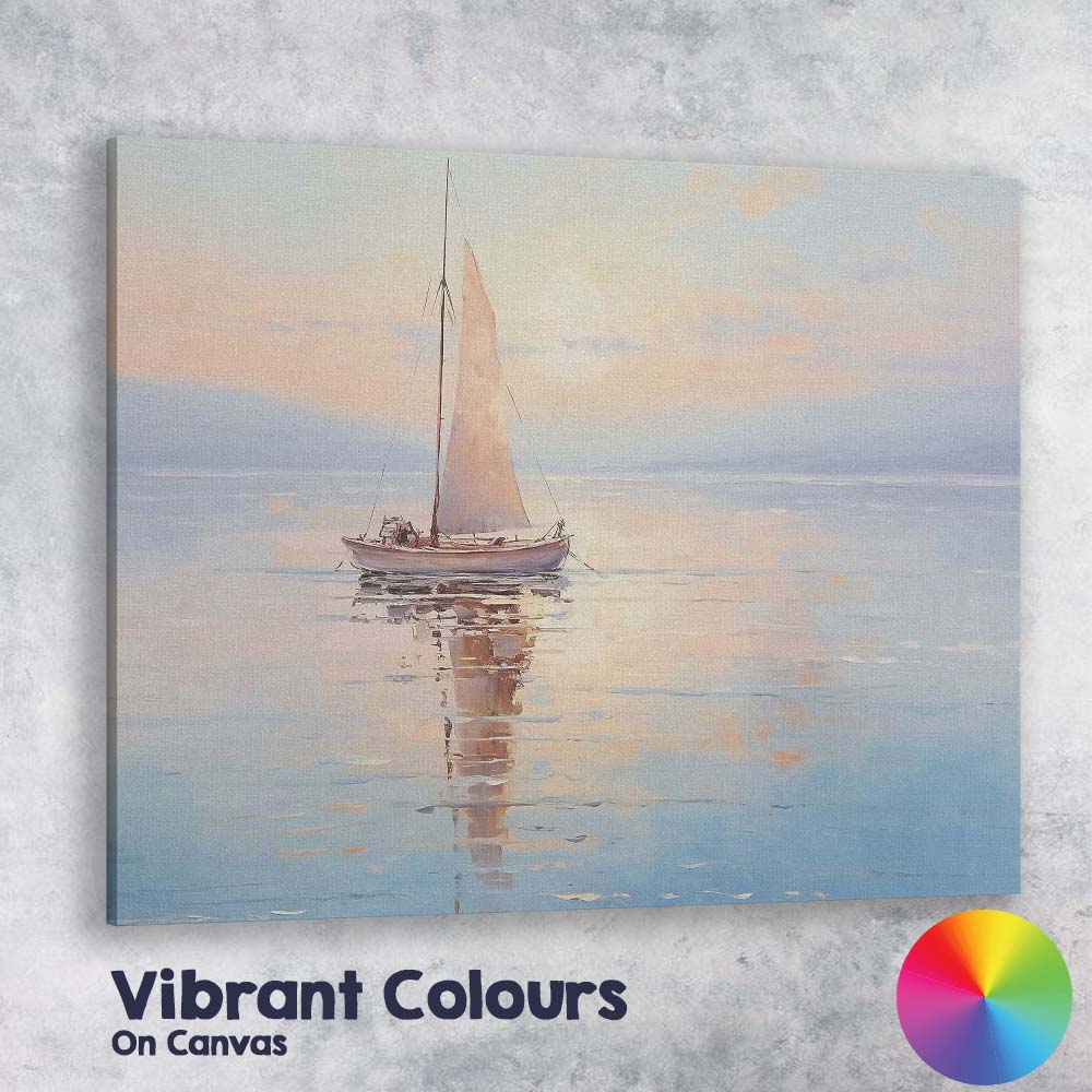Tranquil Pastel Sailboat Sunrise Calm Sea Reflection Canvas Wall Art Print Decor Picture Ready to Hang