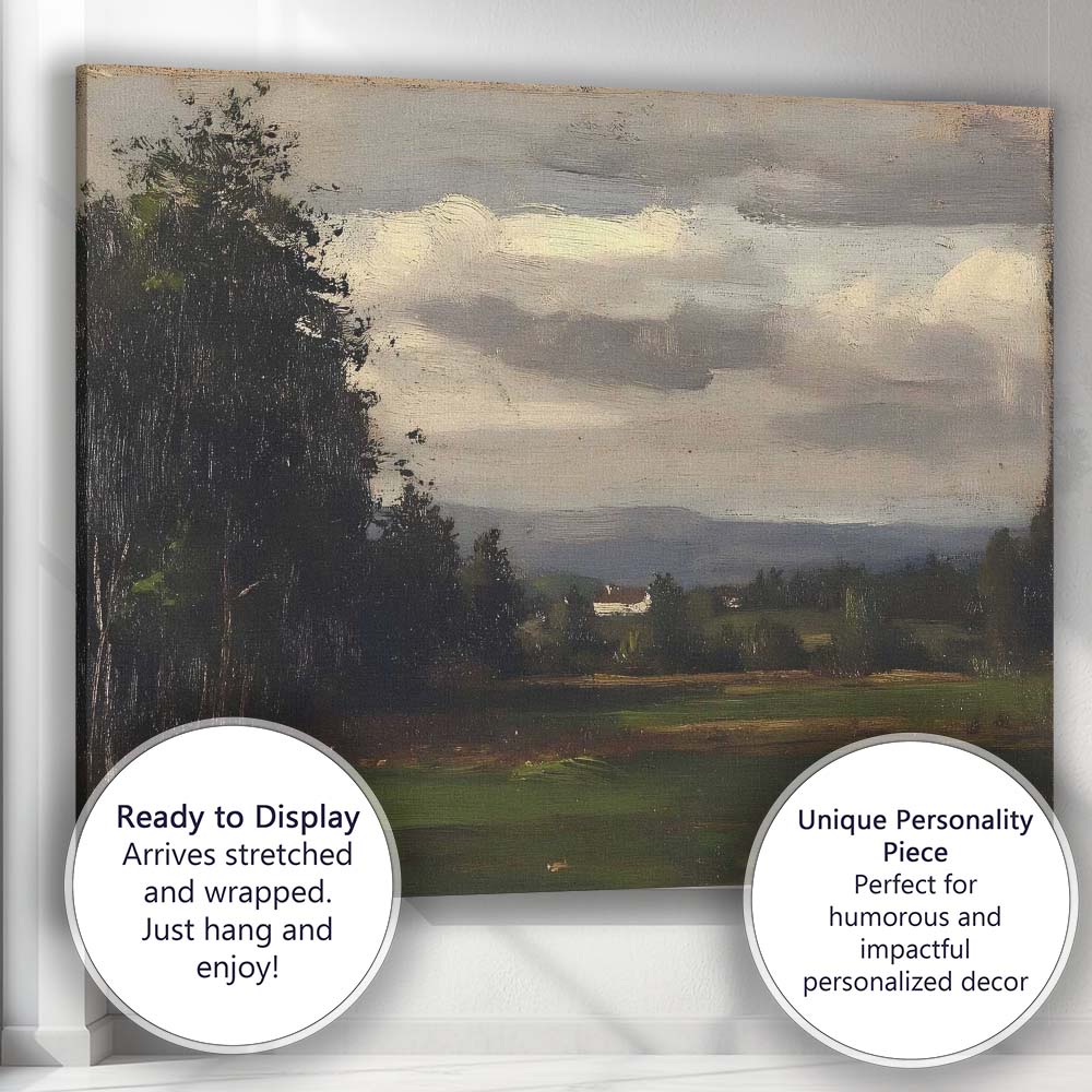 Moody Impressionist Countryside Landscape Dark Woodland Meadow Canvas Wall Art Print Decor Picture Ready to Hang