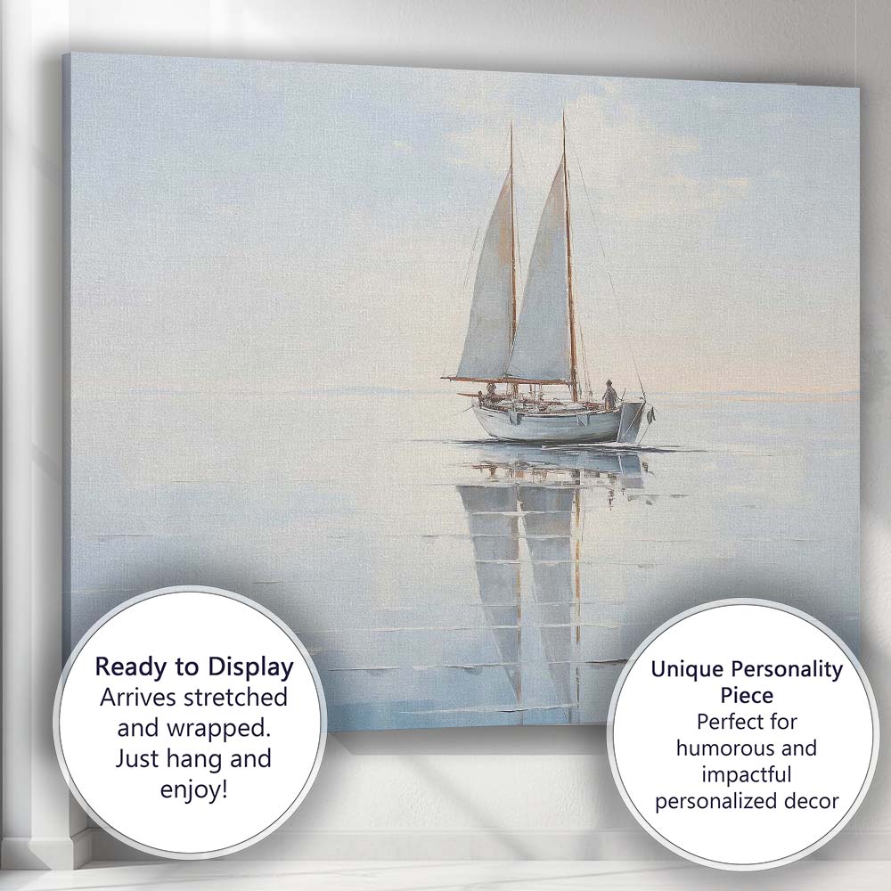 Minimalist Twin Mast Sailing Yacht Calm Water Reflection Canvas Wall Art Print Decor Picture Ready to Hang