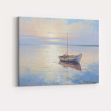 Serene Blue Wooden Rowboat Peaceful Sunrise Seascape Canvas Wall Art Print Decor Picture Ready to Hang