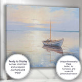 Serene Blue Wooden Rowboat Peaceful Sunrise Seascape Canvas Wall Art Print Decor Picture Ready to Hang