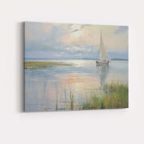 Peaceful Estuary Sailboat Reeds Coastal Sunrise Landscape Canvas Wall Art Print Decor Picture Ready to Hang