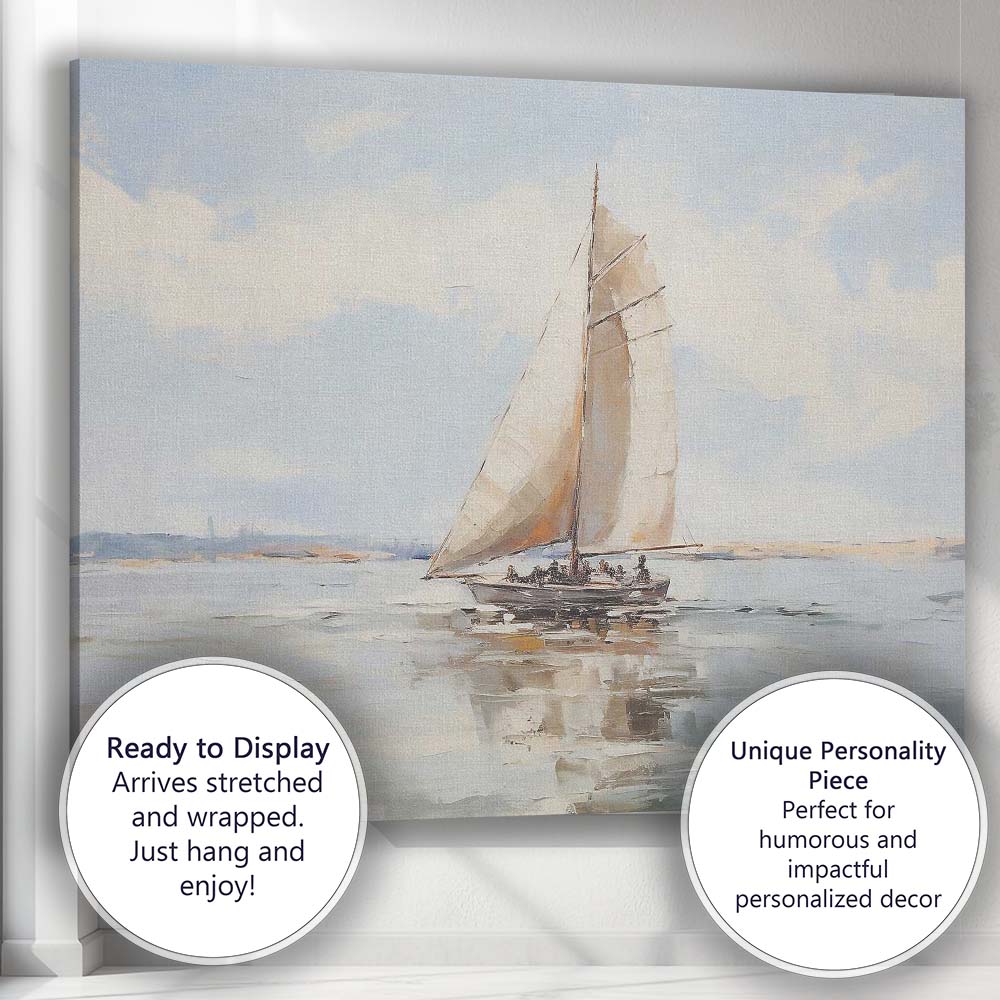 Elegant White Sailing Yacht Coastal Harbour Reflection Canvas Wall Art Print Decor Picture Ready to Hang
