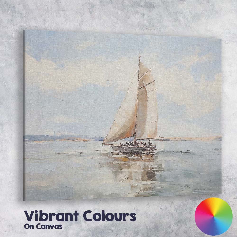 Elegant White Sailing Yacht Coastal Harbour Reflection Canvas Wall Art Print Decor Picture Ready to Hang