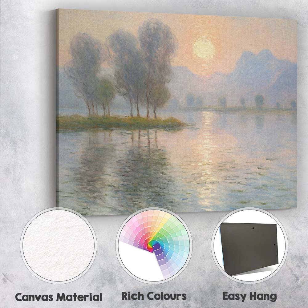 Dreamy Pastel Sunrise Lake Mountain Reflection Impressionist Landscape Canvas Wall Art Print Decor Picture Ready to Hang