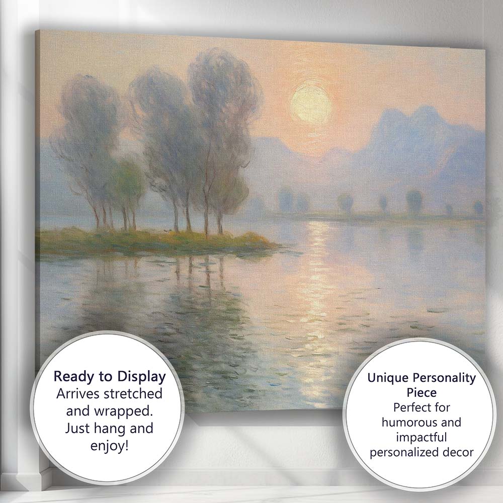 Dreamy Pastel Sunrise Lake Mountain Reflection Impressionist Landscape Canvas Wall Art Print Decor Picture Ready to Hang