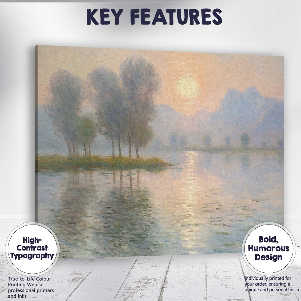 Dreamy Pastel Sunrise Lake Mountain Reflection Impressionist Landscape Canvas Wall Art Print Decor Picture Ready to Hang