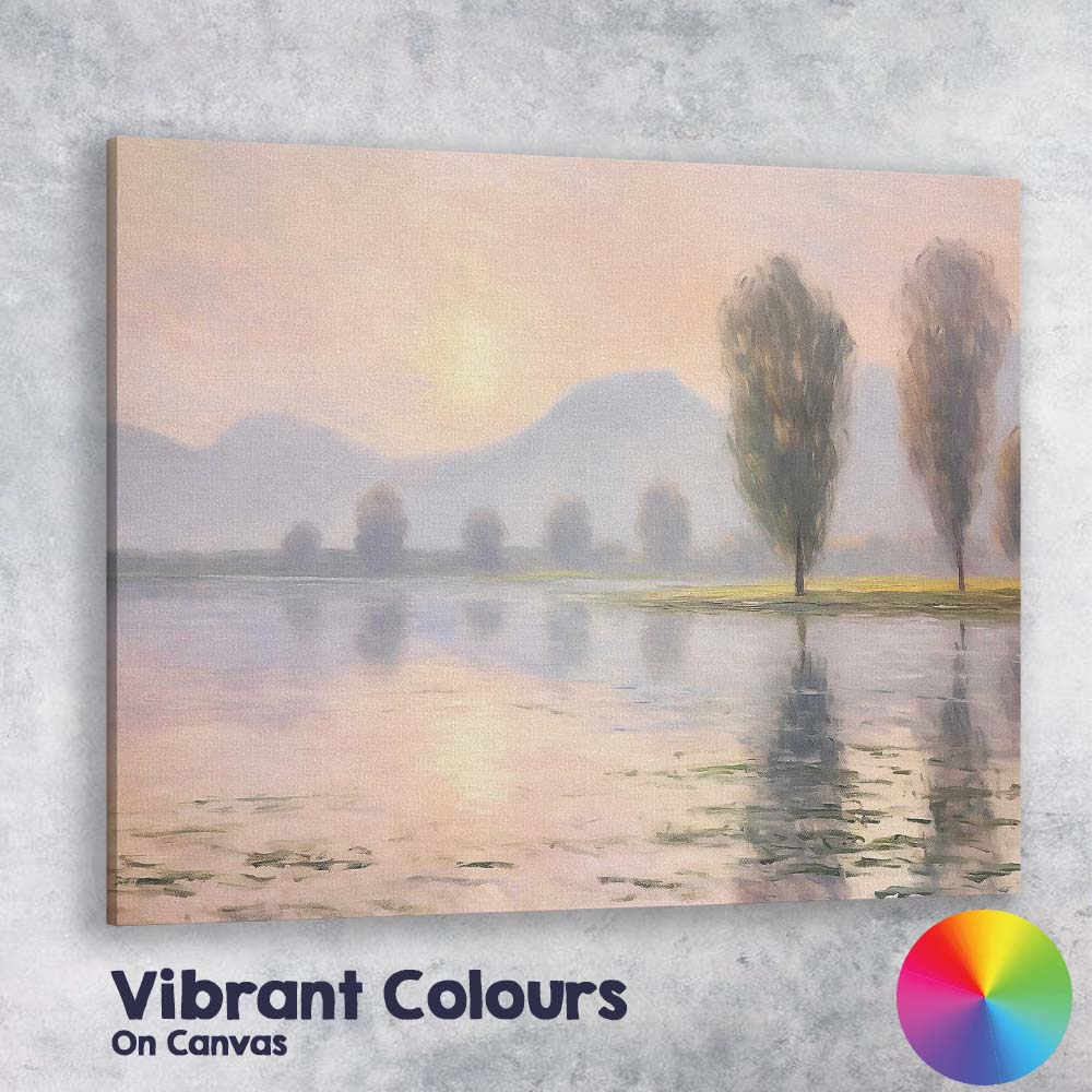 Soft Pink Dawn Lakeside Mountain Reflection Impressionist Landscape Canvas Wall Art Print Decor Picture Ready to Hang
