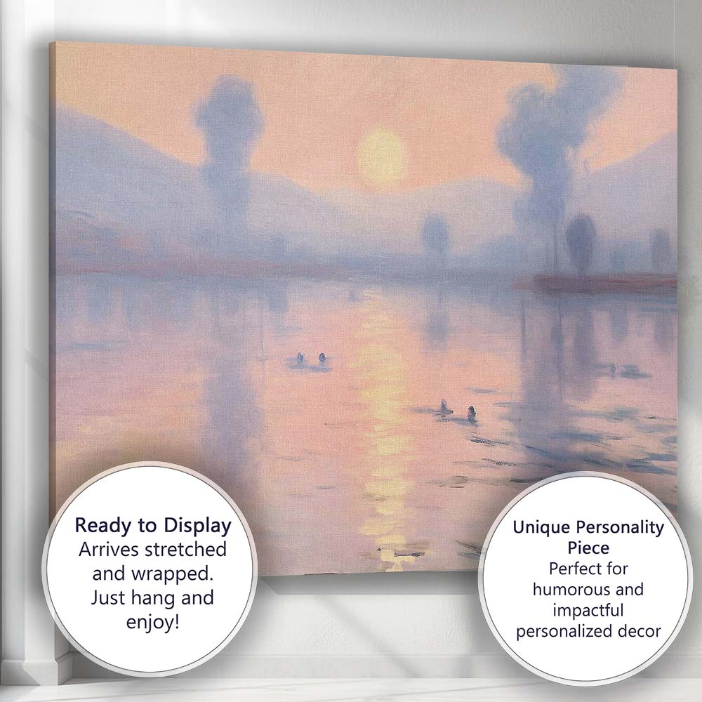 Misty Pink Sunrise Lake Reflection Tranquil Landscape Canvas Wall Art Print Decor Picture Ready to Hang