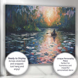 Colourful Forest River Boat Sunset Contemporary Impressionist Canvas Wall Art Print Decor Picture Ready to Hang
