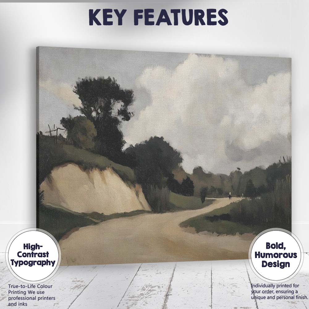 Moody Country Lane Rural Landscape Impressionist Painting Canvas Wall Art Print Decor Picture Ready to Hang