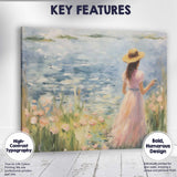 Impressionist Woman in Pink Dress Lakeside Wildflowers Canvas Wall Art Print Decor Picture Ready to Hang