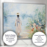 Serene Woman Walking Along Waters Edge Impressionist Canvas Wall Art Print Decor Picture Ready to Hang