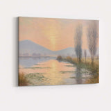 Golden Sunset Lake Reflection Peaceful Impressionist Landscape Canvas Wall Art Print Decor Picture Ready to Hang