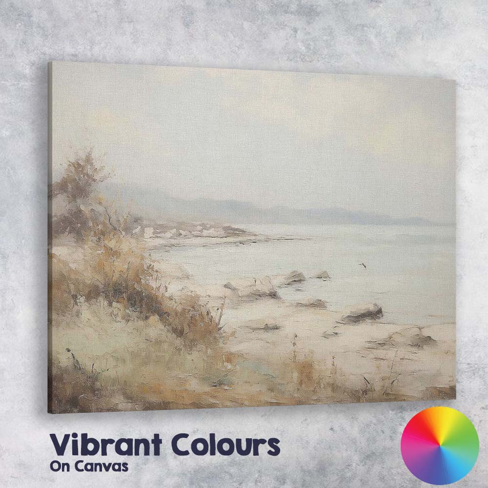 Minimalist Rocky Coastal Shore Soft Neutral Seascape Canvas Wall Art Print Decor Picture Ready to Hang