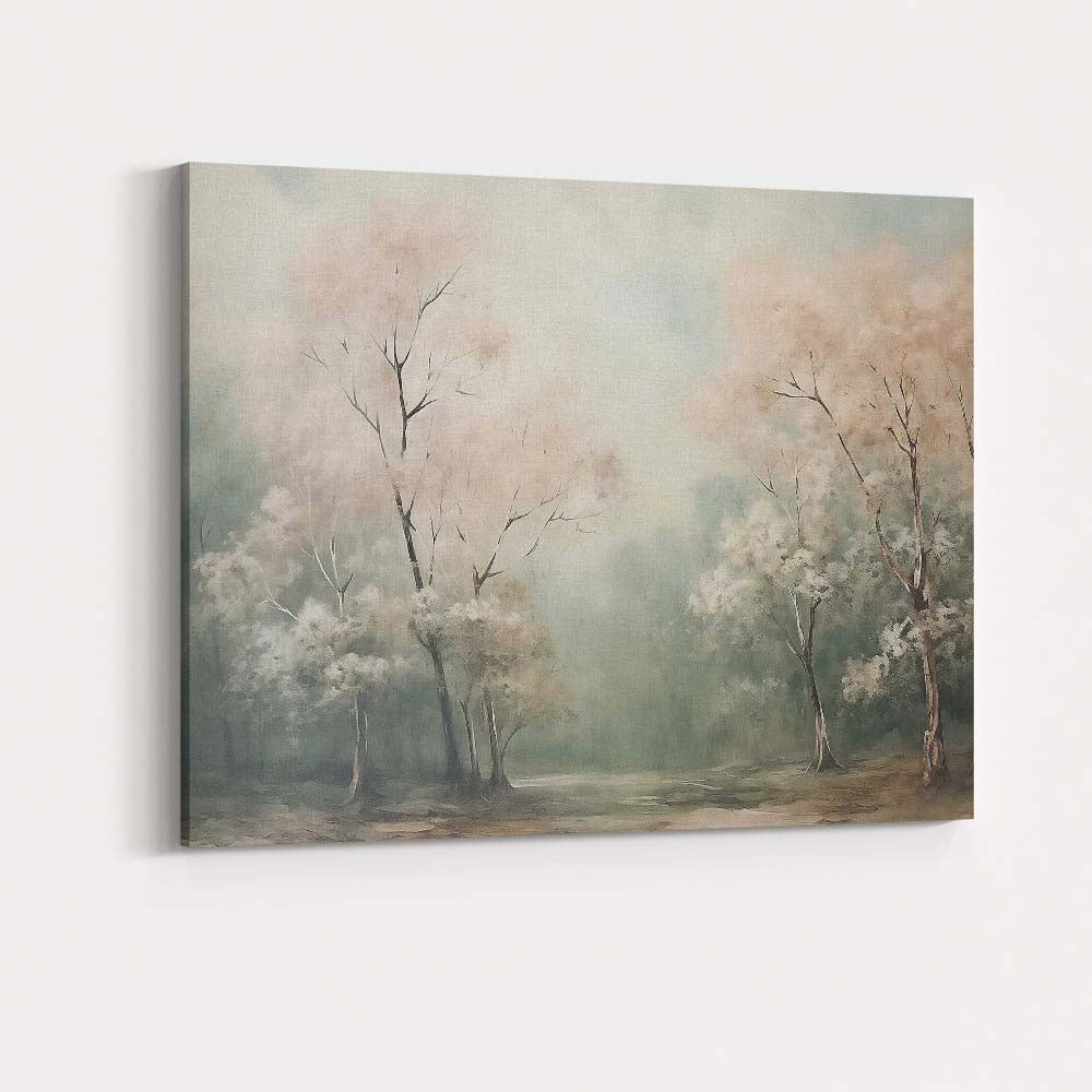 Soft Misty Woodland Blush Blossom Trees Landscape Canvas Wall Art Print Decor Picture Ready to Hang