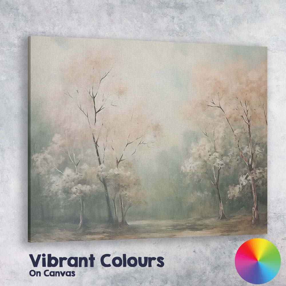 Soft Misty Woodland Blush Blossom Trees Landscape Canvas Wall Art Print Decor Picture Ready to Hang
