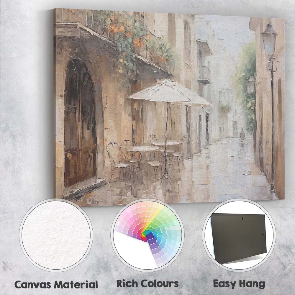 Impressionist European Old Town Cafe Street Rainy Day Canvas Wall Art Print Decor Picture Ready to Hang