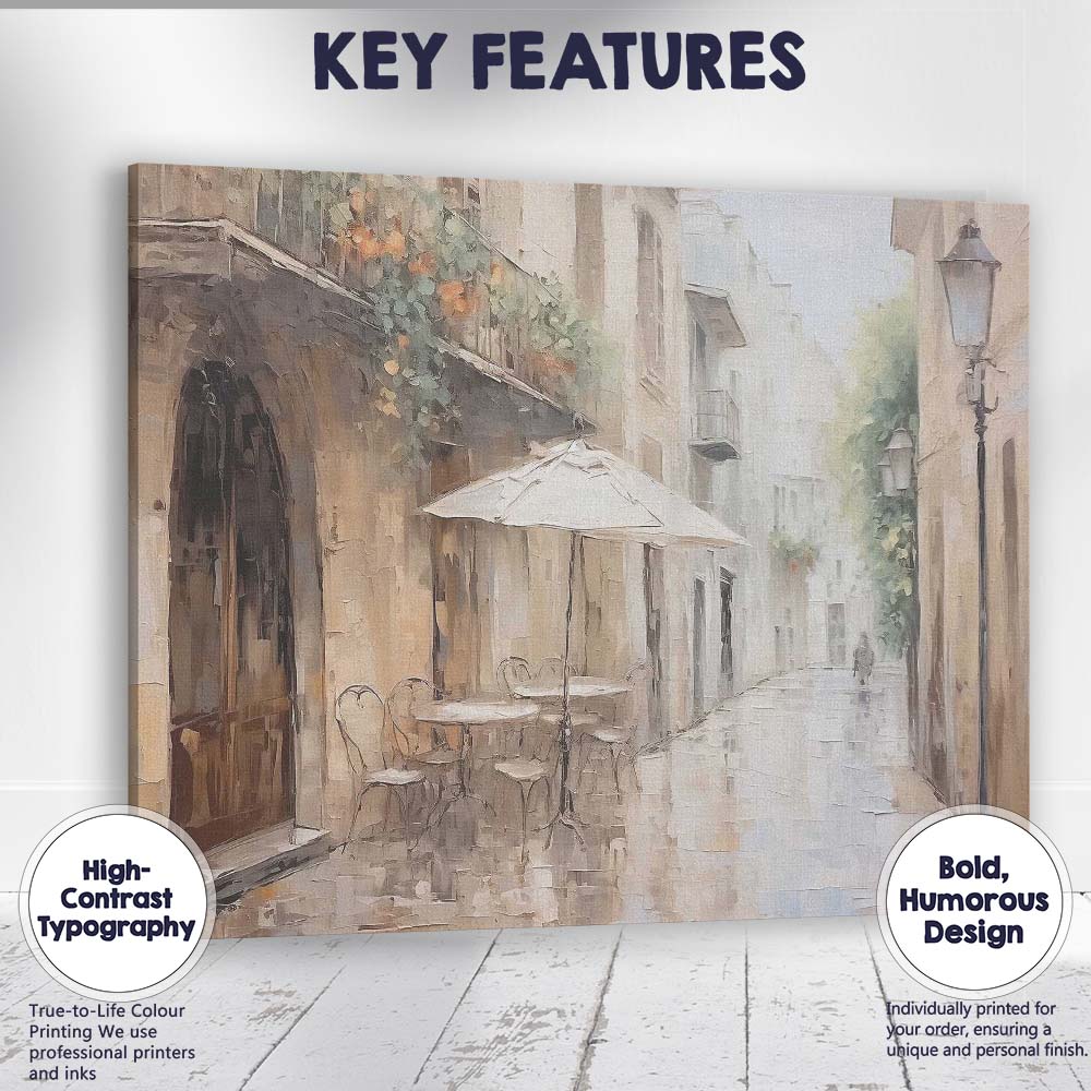 Impressionist European Old Town Cafe Street Rainy Day Canvas Wall Art Print Decor Picture Ready to Hang