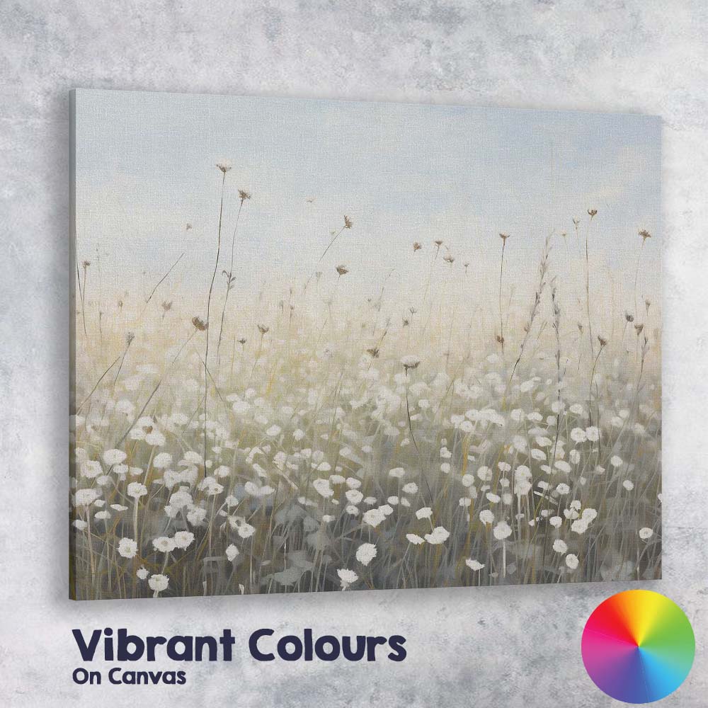 Ethereal White Wildflower Meadow Soft Neutral Landscape Canvas Wall Art Print Decor Picture Ready to Hang