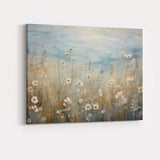 Soft White Meadow Flowers Blue Sky Botanical Landscape Canvas Wall Art Print Decor Picture Ready to Hang