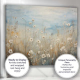 Soft White Meadow Flowers Blue Sky Botanical Landscape Canvas Wall Art Print Decor Picture Ready to Hang