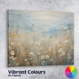 Soft White Meadow Flowers Blue Sky Botanical Landscape Canvas Wall Art Print Decor Picture Ready to Hang