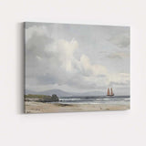 Coastal Beach Sailing Boat Seascape Under Dramatic Clouds Canvas Wall Art Print Decor Picture Ready to Hang