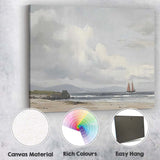 Coastal Beach Sailing Boat Seascape Under Dramatic Clouds Canvas Wall Art Print Decor Picture Ready to Hang
