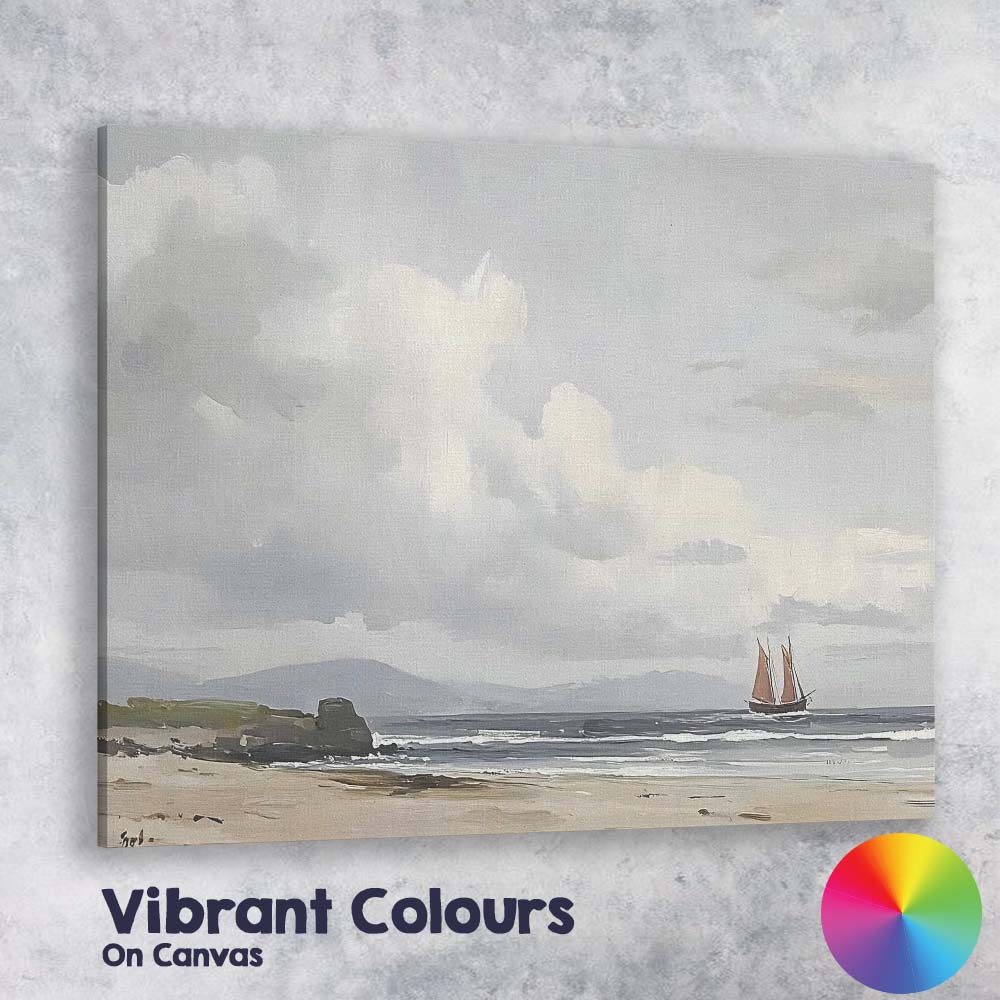 Coastal Beach Sailing Boat Seascape Under Dramatic Clouds Canvas Wall Art Print Decor Picture Ready to Hang