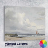 Coastal Beach Sailing Boat Seascape Under Dramatic Clouds Canvas Wall Art Print Decor Picture Ready to Hang