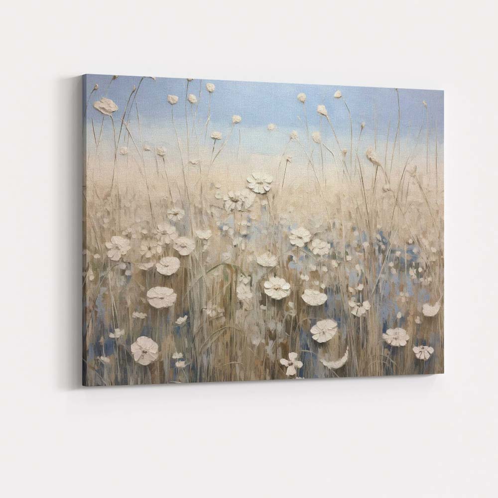 Neutral White Wildflower Meadow Botanical Nature Landscape Canvas Wall Art Print Decor Picture Ready to Hang