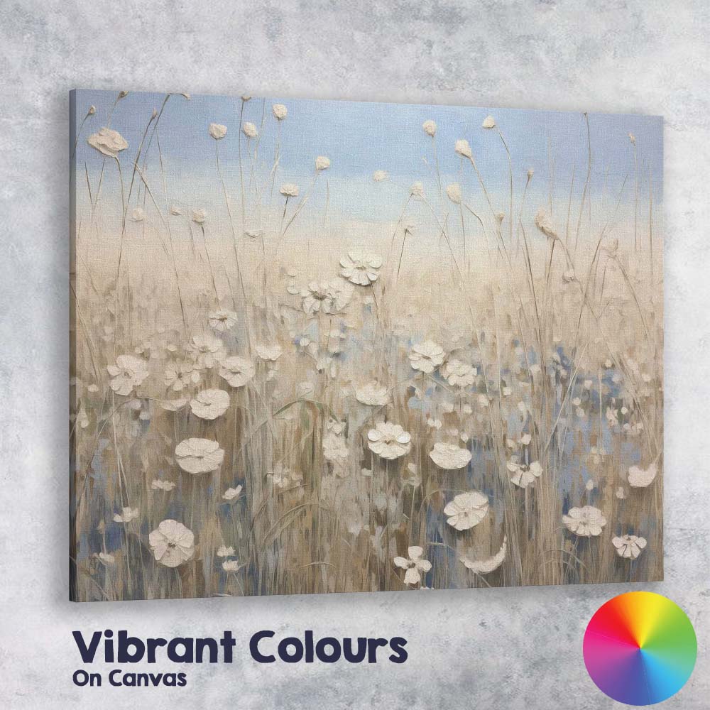 Neutral White Wildflower Meadow Botanical Nature Landscape Canvas Wall Art Print Decor Picture Ready to Hang