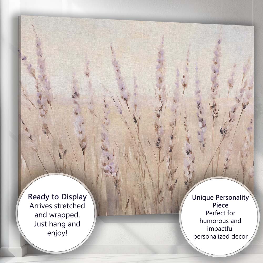 Soft Lavender Meadow Botanical Floral Watercolour Canvas Wall Art Print Decor Picture Ready to Hang