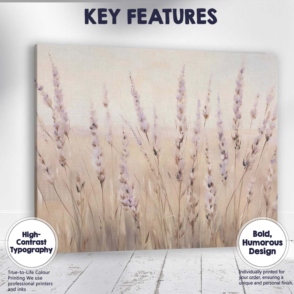 Soft Lavender Meadow Botanical Floral Watercolour Canvas Wall Art Print Decor Picture Ready to Hang
