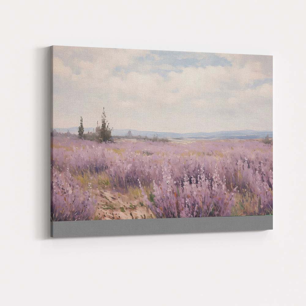 Soft Lilac Heather Field Misty Countryside Landscape Canvas Wall Art Print Decor Picture Ready to Hang