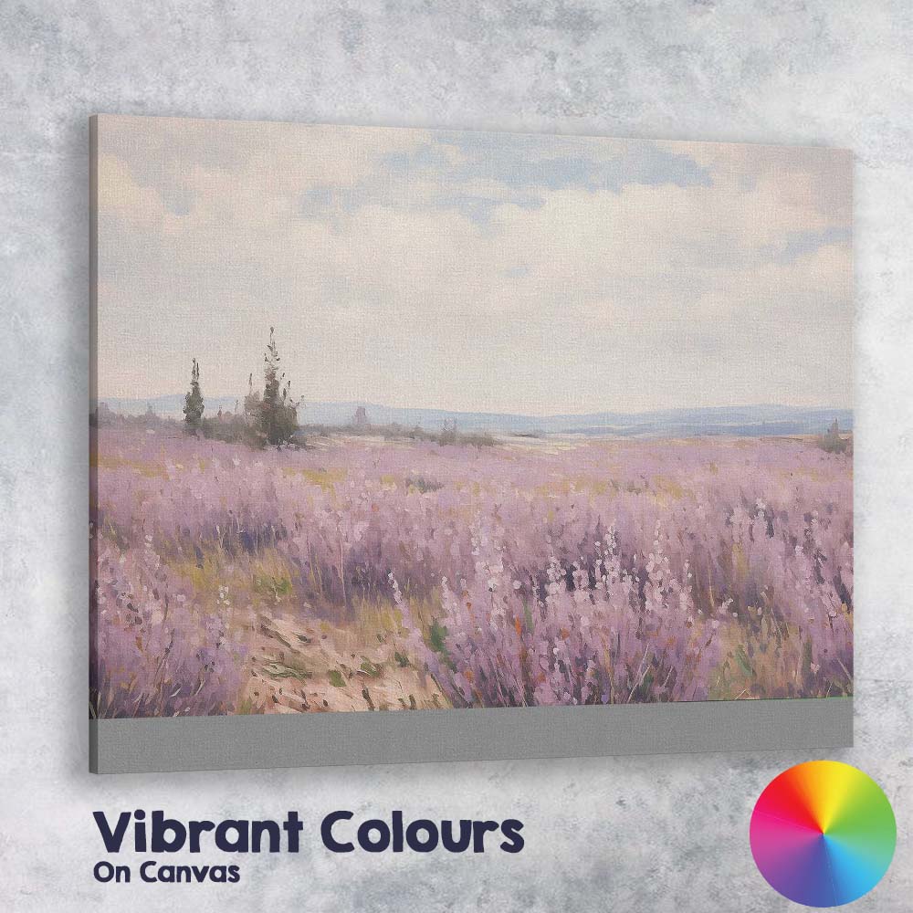Soft Lilac Heather Field Misty Countryside Landscape Canvas Wall Art Print Decor Picture Ready to Hang