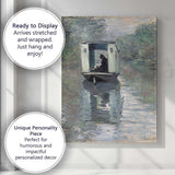 Impressionist Woman Reading On Canal Boat Riverside Scene Canvas Wall Art Print Decor Picture Ready to Hang