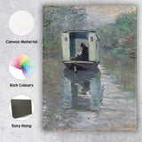 Impressionist Woman Reading On Canal Boat Riverside Scene Canvas Wall Art Print Decor Picture Ready to Hang