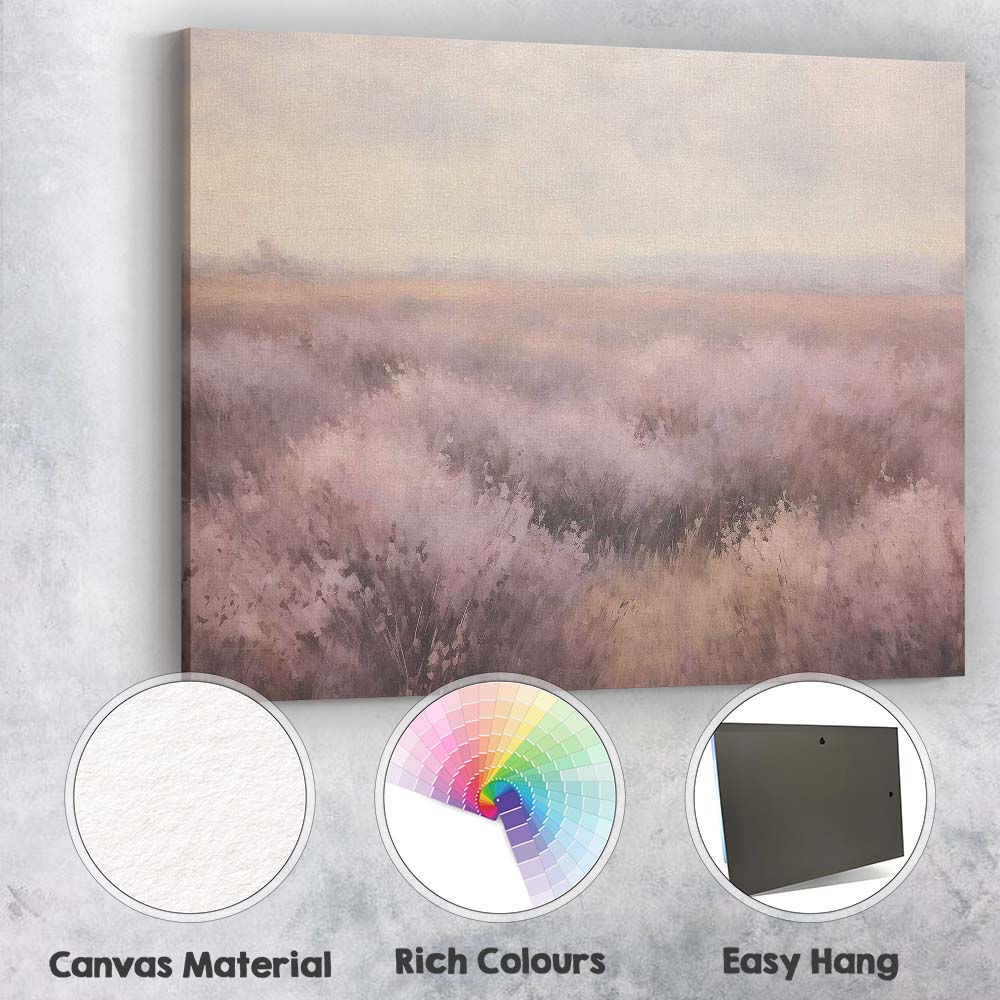 Soft Lavender Heather Moorland Countryside Landscape Canvas Wall Art Print Decor Picture Ready to Hang
