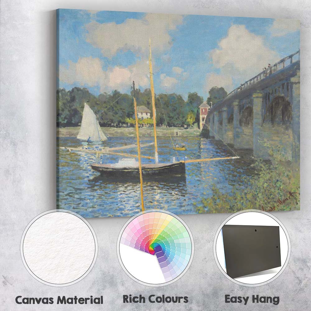 Impressionist Riverside Bridge Sailboat Summer Landscape Canvas Wall Art Print Decor Picture Ready to Hang