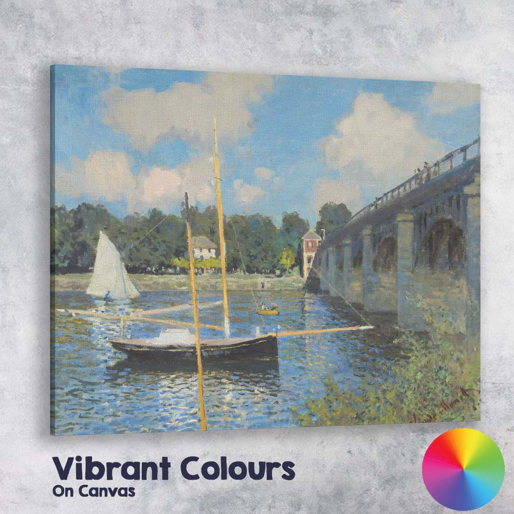 Impressionist Riverside Bridge Sailboat Summer Landscape Canvas Wall Art Print Decor Picture Ready to Hang